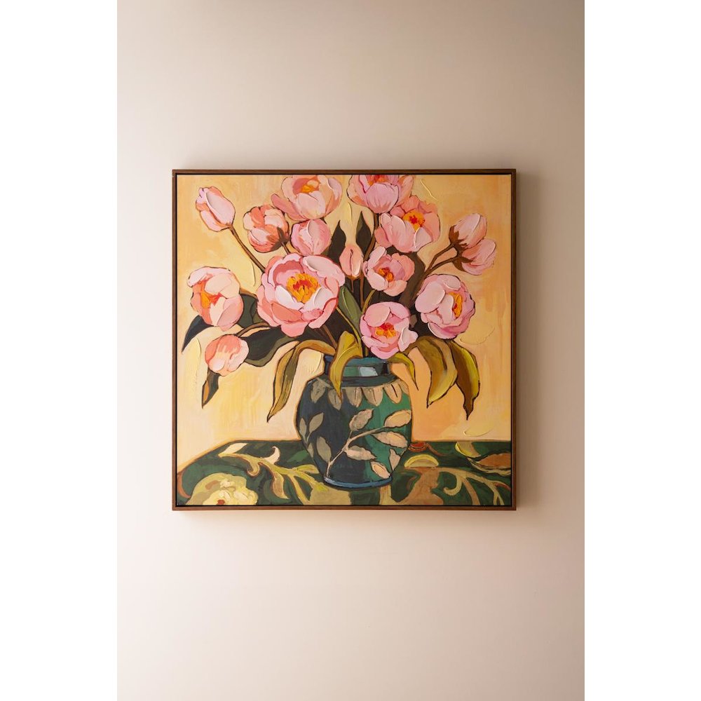 Framed Painting - Pink Flowers with Blue Vase. Picture 5
