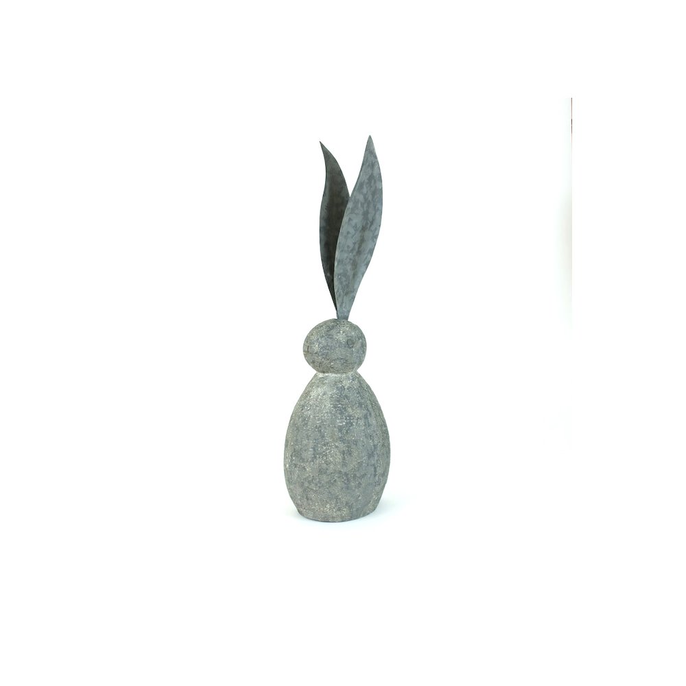 Faux Stone Rabbit With Tall Metal Ears - Short. Picture 1