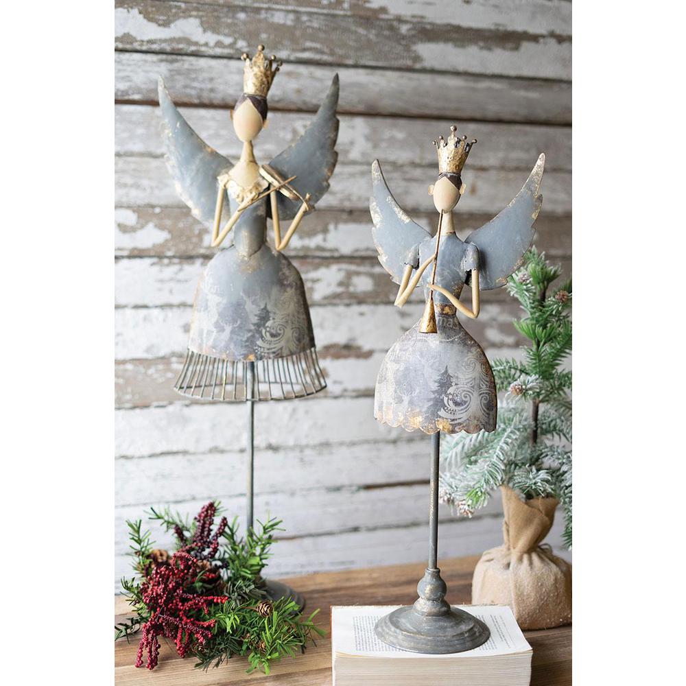 Set Of Two Metal Angels Playing Musical Instruments. Picture 3