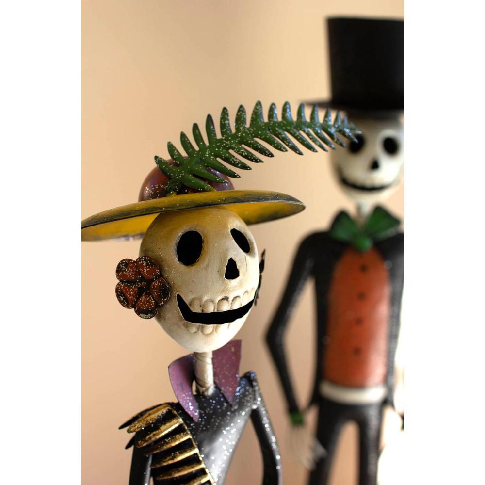 Set Of Two Painted Metal Halloween Day Of The Dead Couple. Picture 3