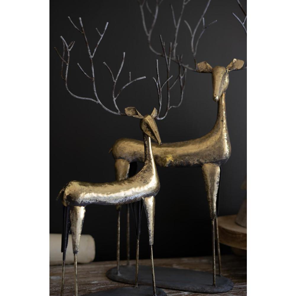 Set Of Two Antique Gold Metal Christmas Deer. Picture 3