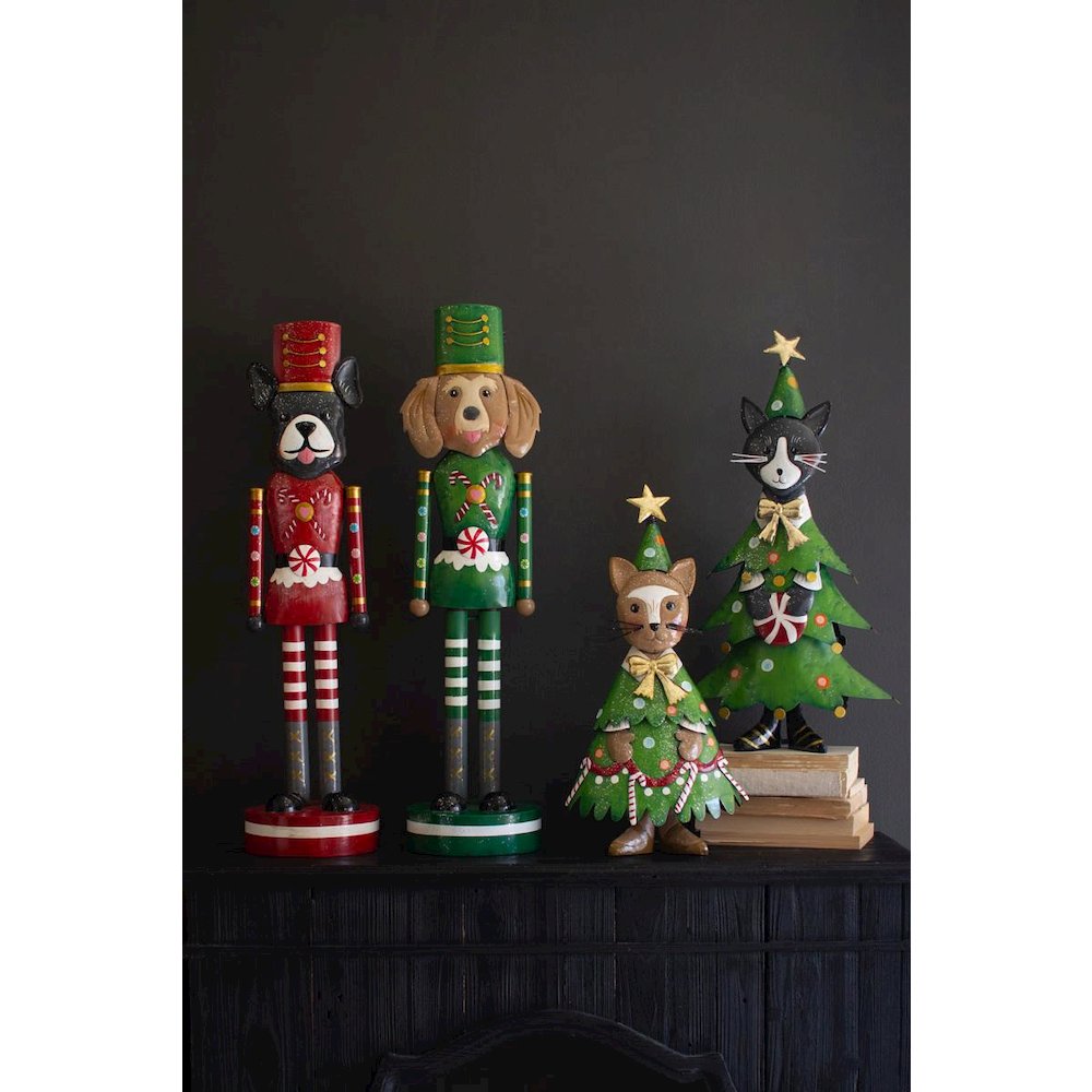 Set Of Two Painted Metal Cat Christmas Trees. Picture 2