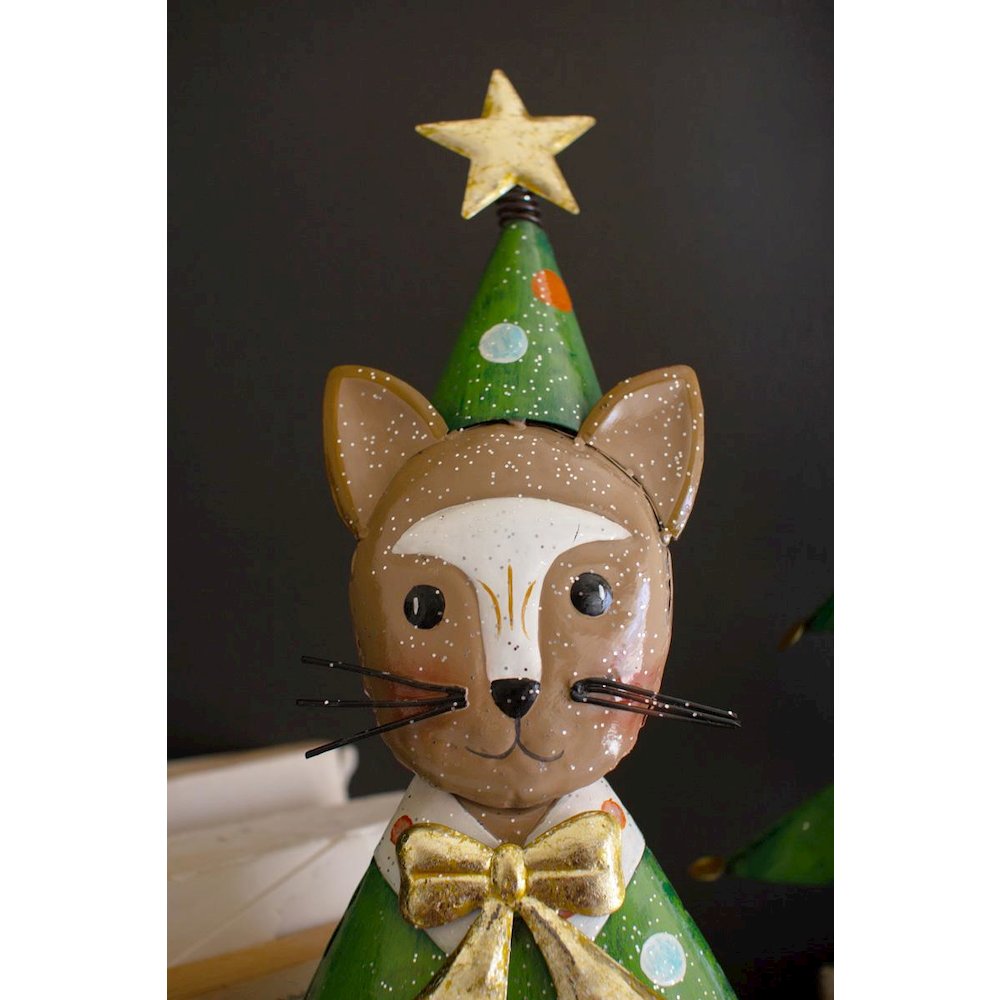 Set Of Two Painted Metal Cat Christmas Trees. Picture 3