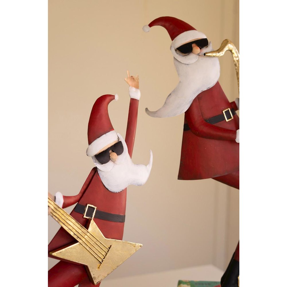 Set Of Two Painted Metal Santa Musicians. Picture 3