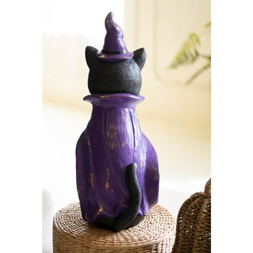 Painted Resin Black Cat With Purple Hat. Picture 3