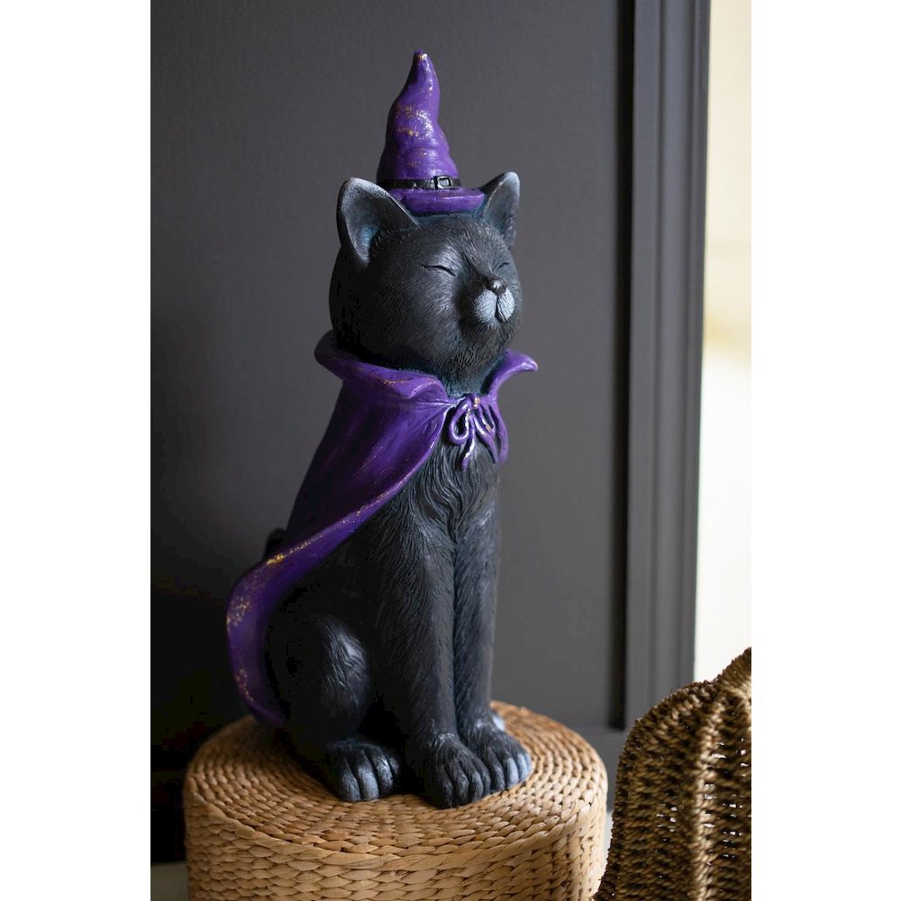 Painted Resin Black Cat With Purple Hat. Picture 4