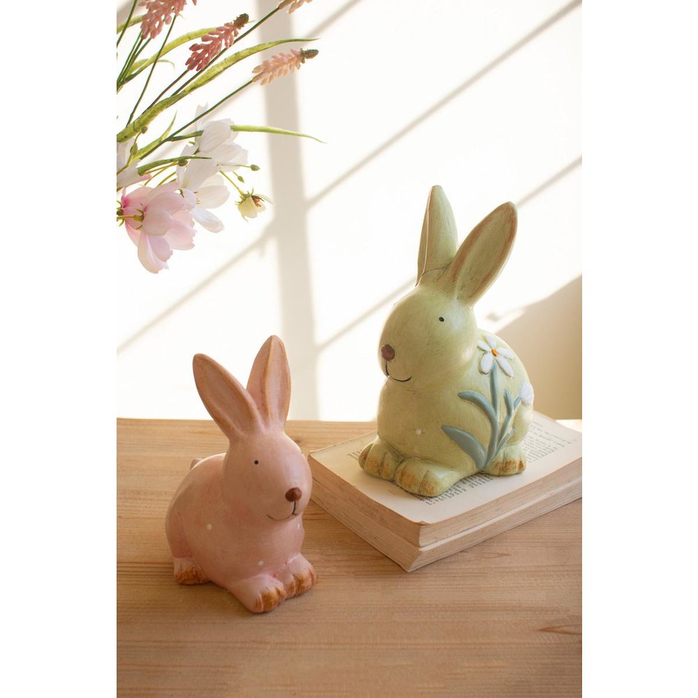 Set Of Two Colorful Faux Concrete Bunnies. Picture 1