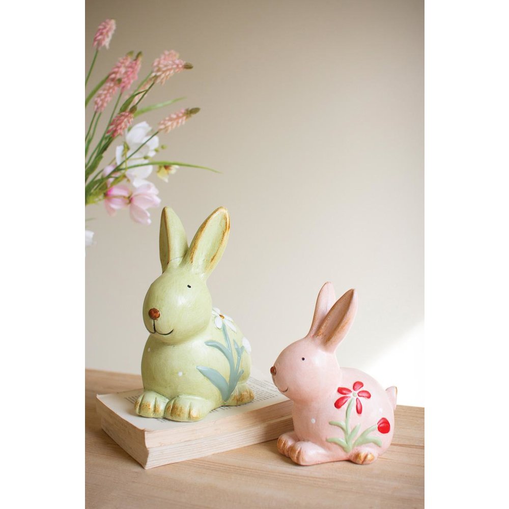 Set Of Two Colorful Faux Concrete Bunnies. Picture 5