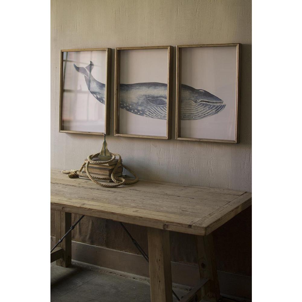 Triptych Framed Whale Print Under Glass. Picture 1