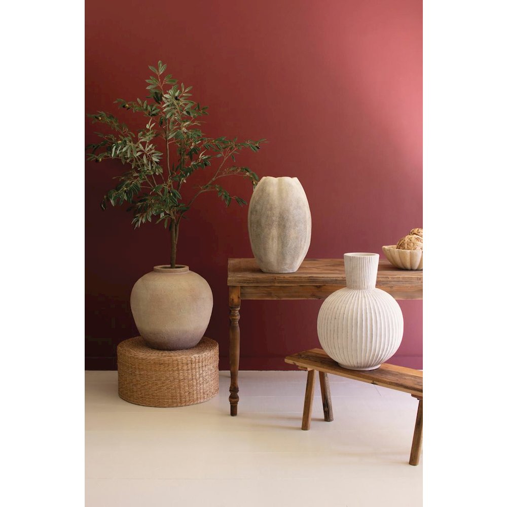 Tall Stone Composite Scalloped Vase. Picture 2