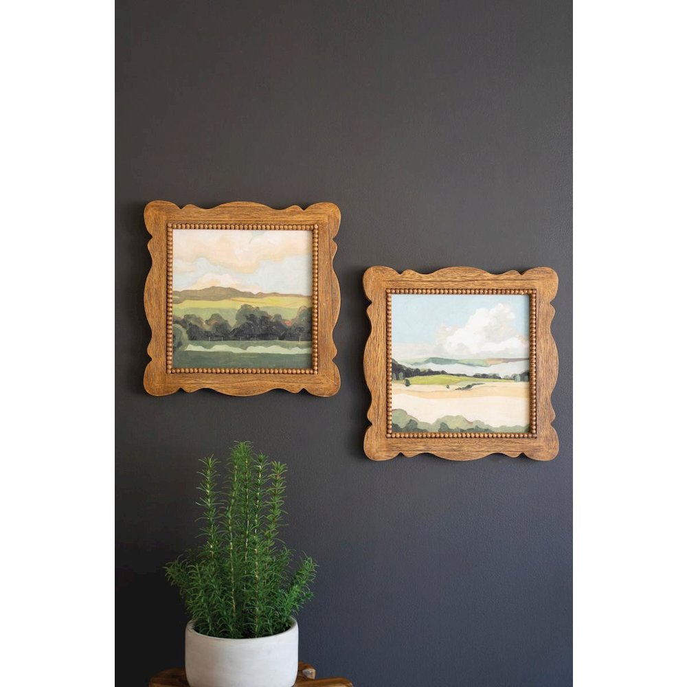 Set Of Two Natural Wood Framed Lanscape Acrylic Paintings. Picture 1