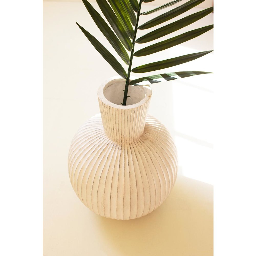 Tall Stone Composite Fluted Bulb Vase. Picture 4