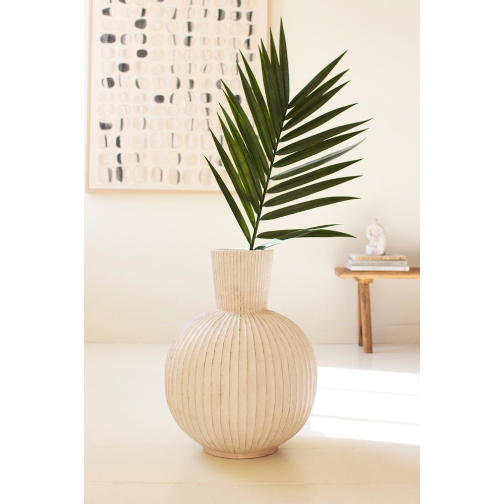 Tall Stone Composite Fluted Bulb Vase. Picture 5