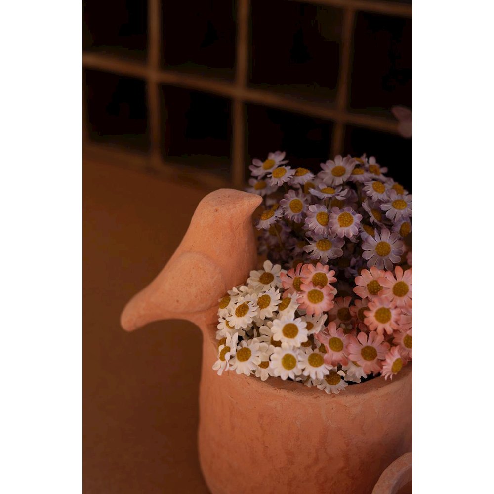 Set Of Two Concrete Planters With Birds - Terracotta. Picture 2