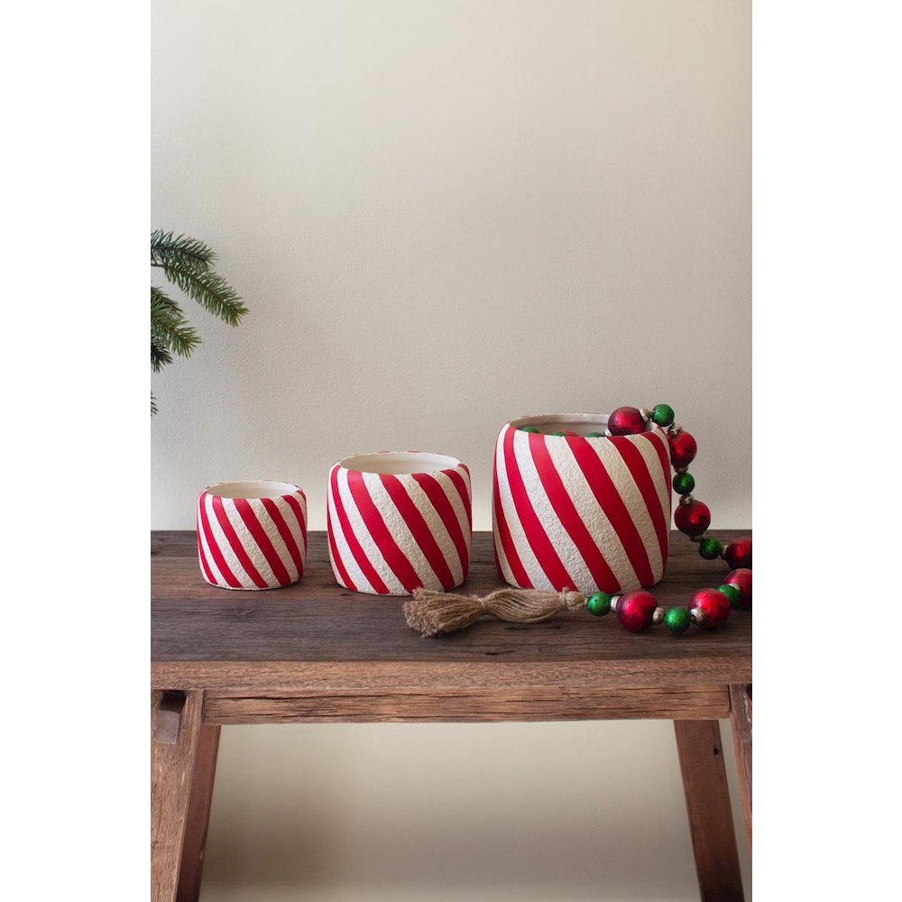 Set Of Three Concrete Candy Cane Planters. Picture 2