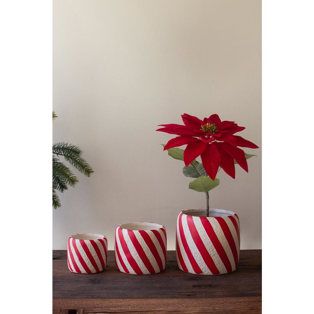 Set Of Three Concrete Candy Cane Planters. Picture 4