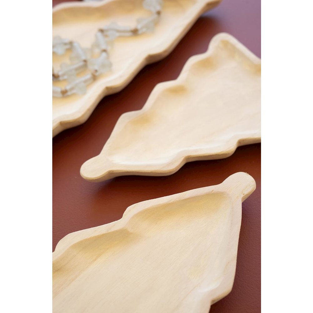 Set Of Three Carved Wood  Christmas Tree Platters. Picture 2