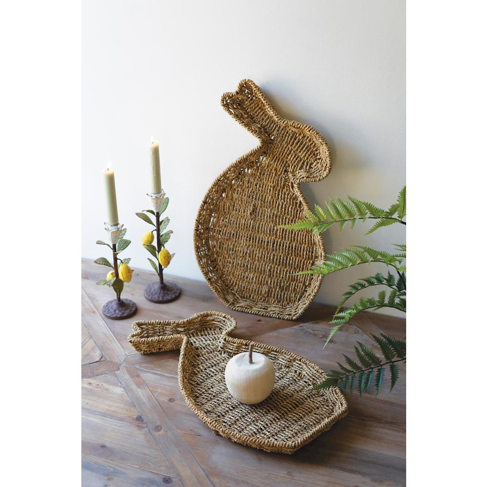 Set Of Two Woven Vine Rabbit Trays. Picture 1
