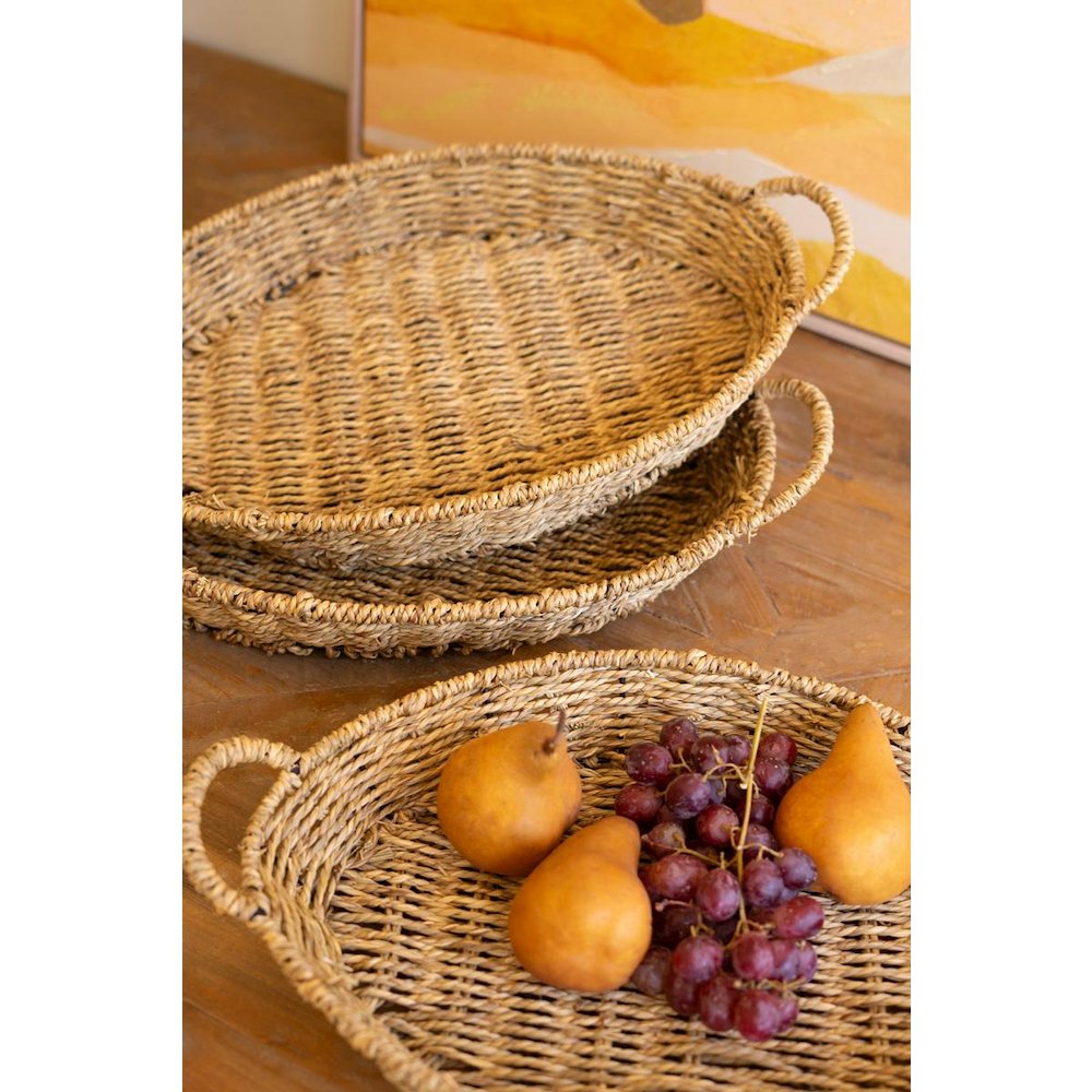 Set Of Three Woven Vine Oval Trays With Handles. Picture 2