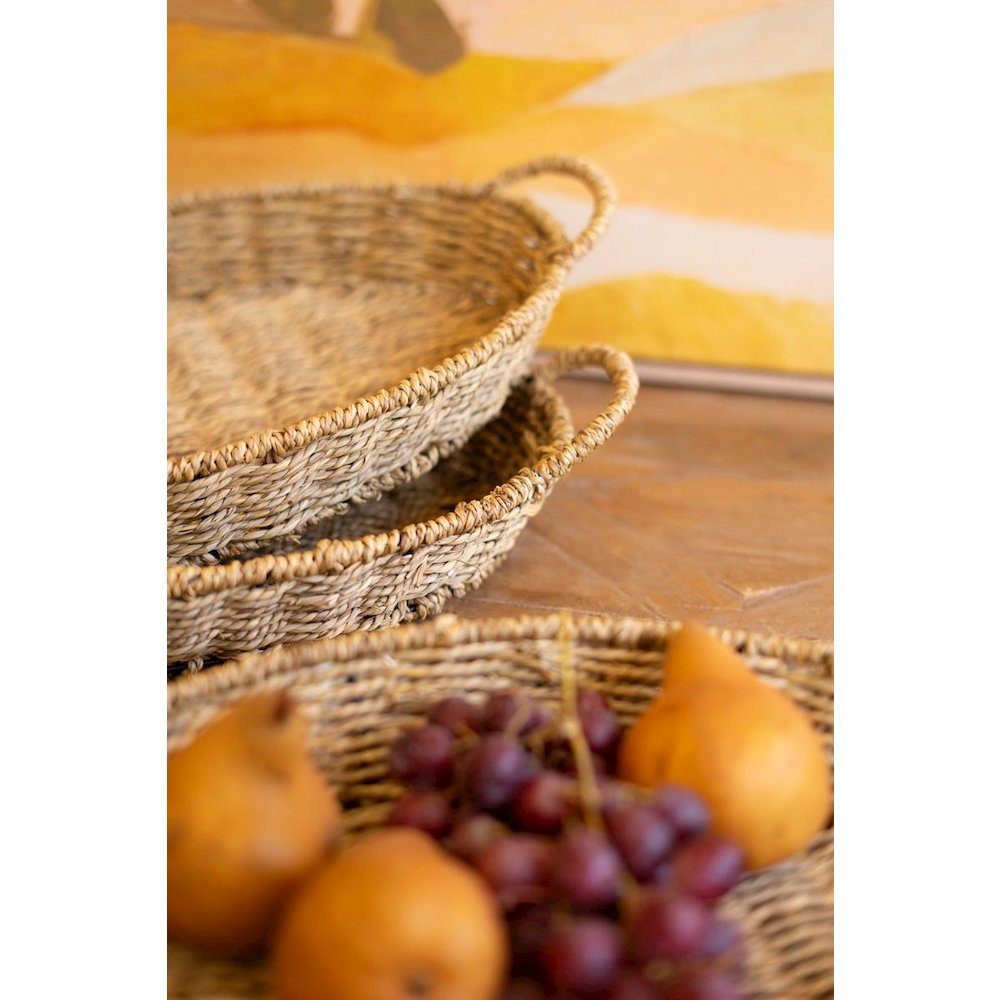 Set Of Three Woven Vine Oval Trays With Handles. Picture 3
