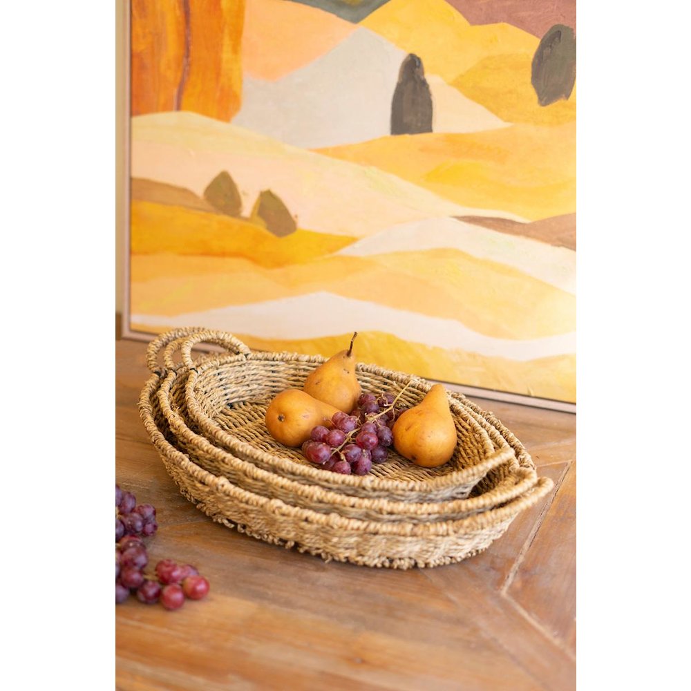 Set Of Three Woven Vine Oval Trays With Handles. Picture 4