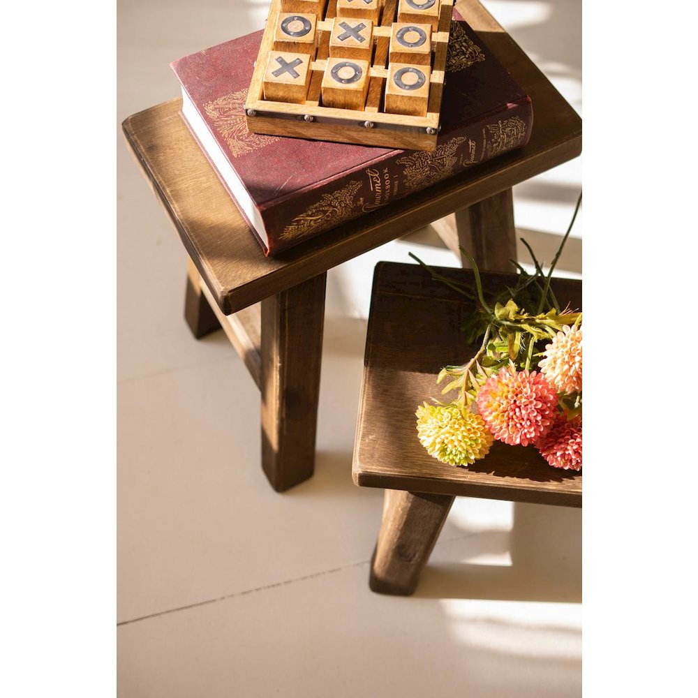 Set Of Two Rectangle Wood Stools - Dark Brown. Picture 4