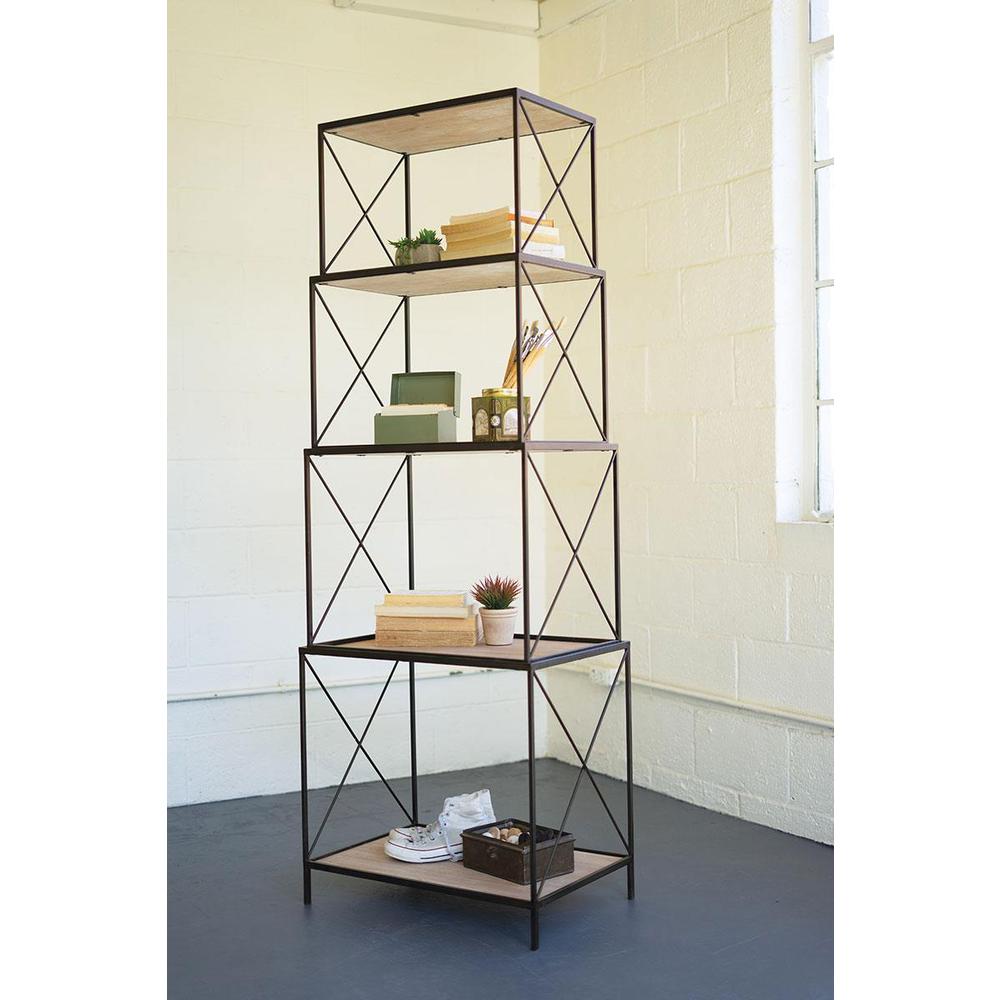 Stackable Four Tiered Metal And Wood Shelving Unit. Picture 3