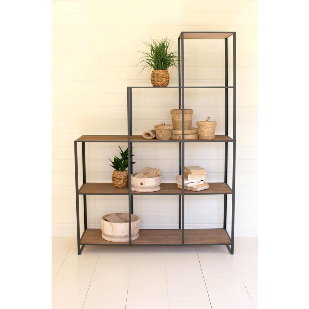 Stair Step Wood And Metal Display Unit. Picture 1