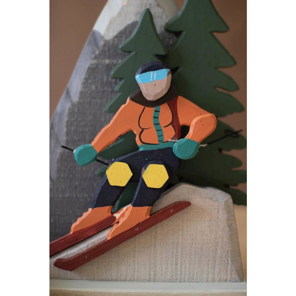Painted Wood Snow Skiing Scene. Picture 2