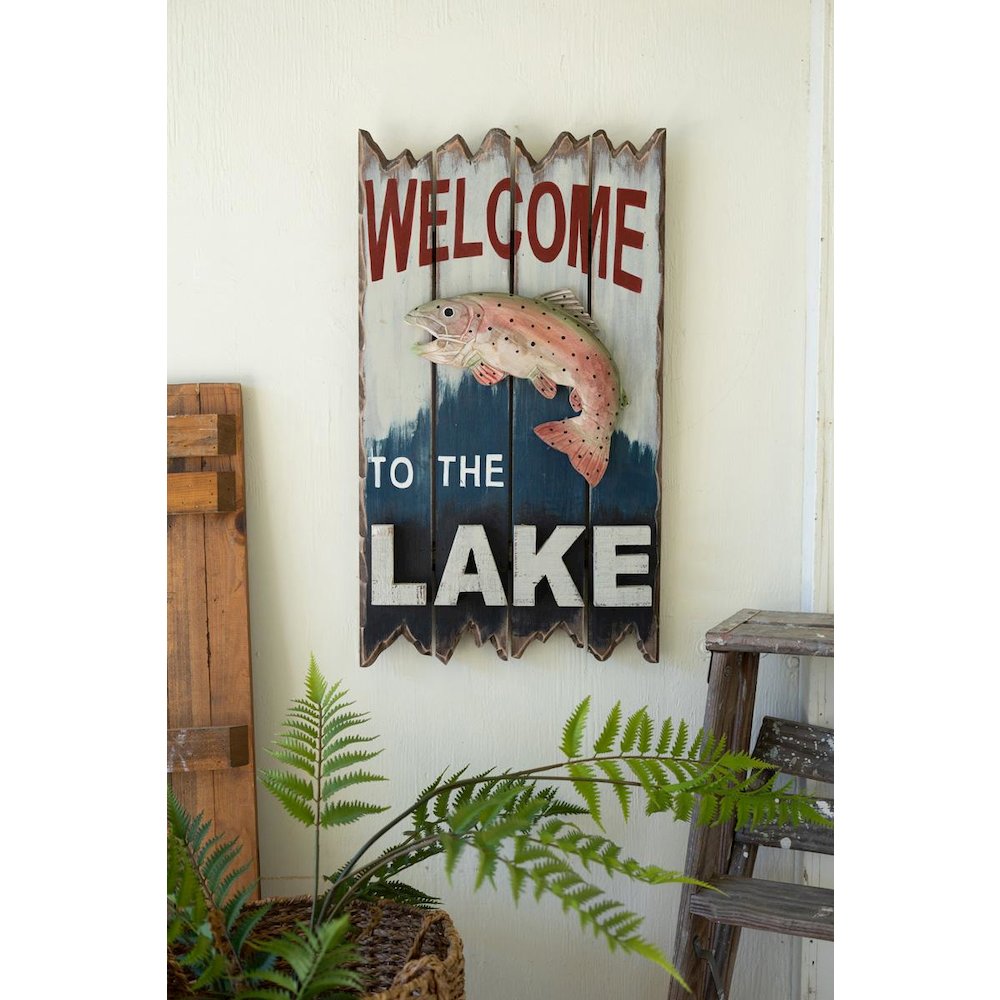 Welcome To The Lake Sign With Trout. Picture 1