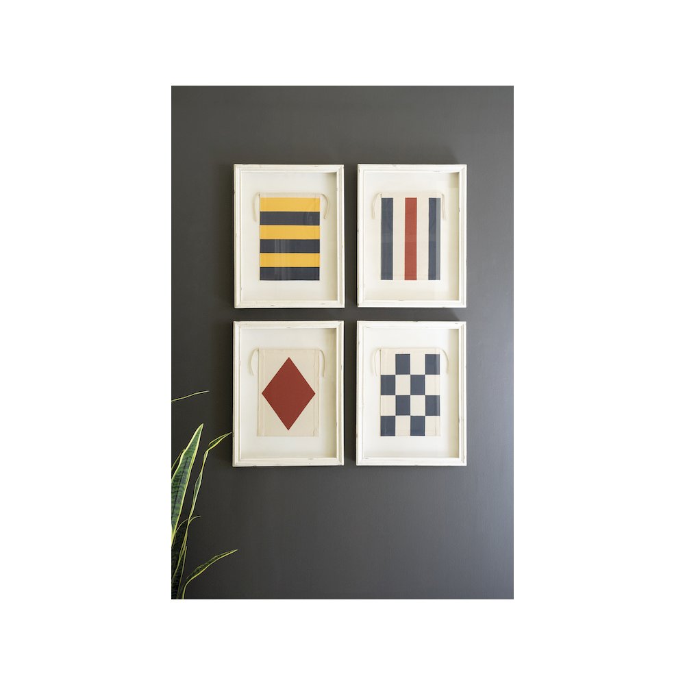 Set Of Four Framed Canvas Nautical Flags Under Glass. Picture 1