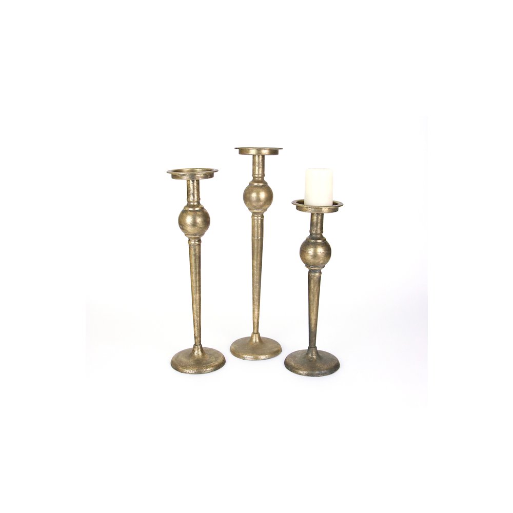 Set Of Three Antique Brass Finish Candle Stands. Picture 1