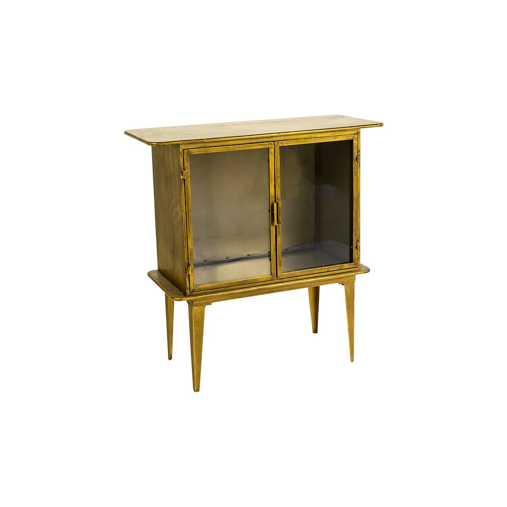 Antique Brass And Glass Two Door Cabinet. Picture 1