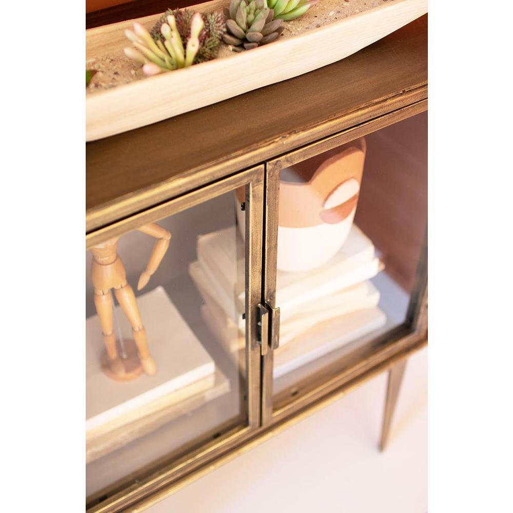 Antique Brass And Glass Two Door Cabinet. Picture 4