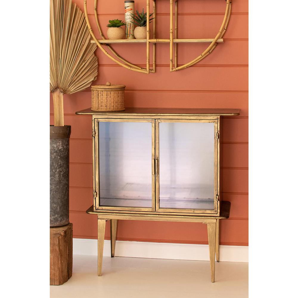 Antique Brass And Glass Two Door Cabinet. Picture 6