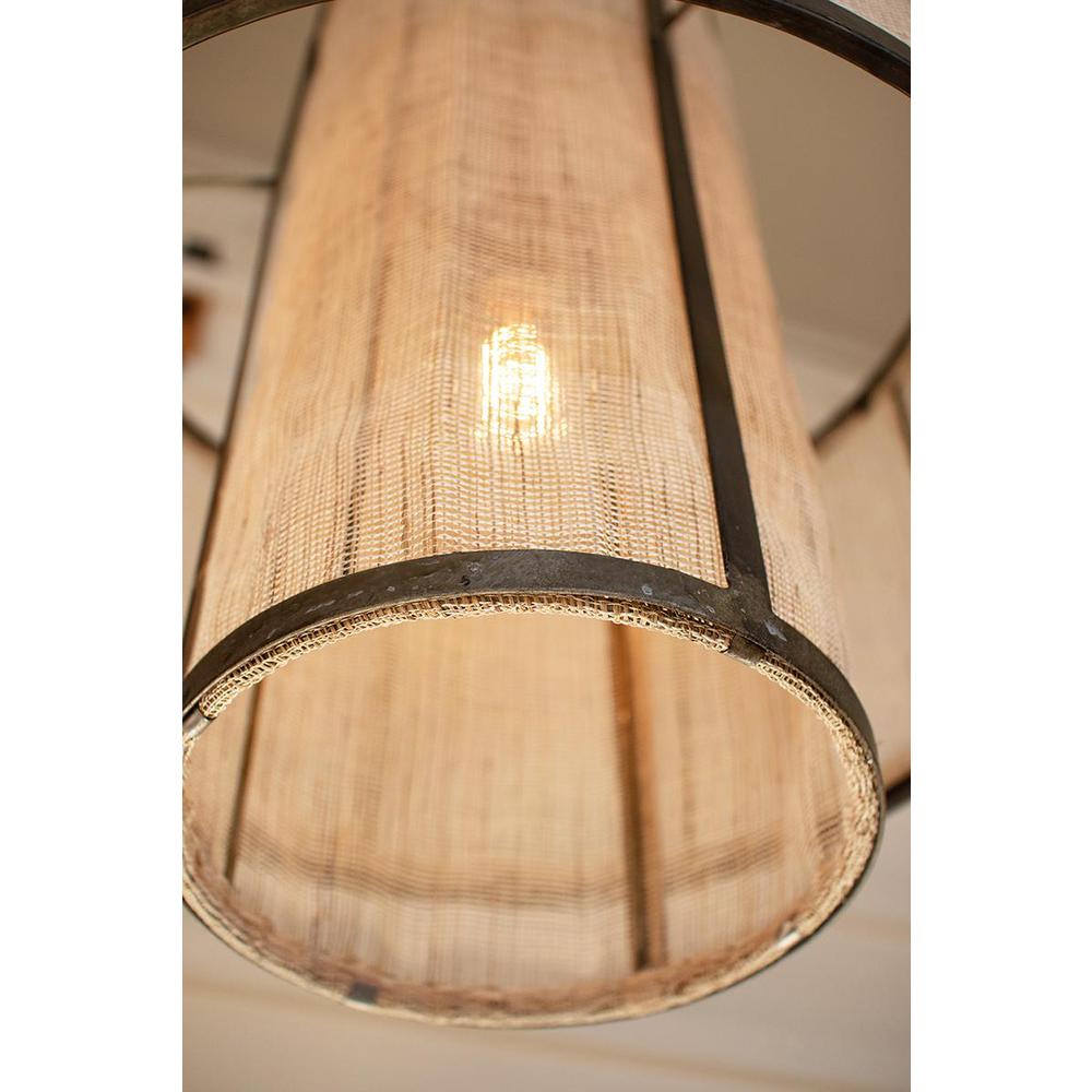 Round Double Layered Woven Fiber And Metal Pendant Light. Picture 3