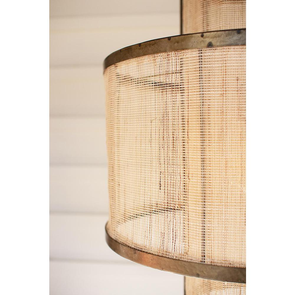Round Double Layered Woven Fiber And Metal Pendant Light. Picture 4