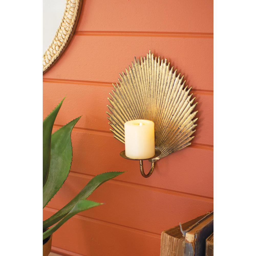 Antique Brass Palm Leaf Candle Sconce. Picture 1