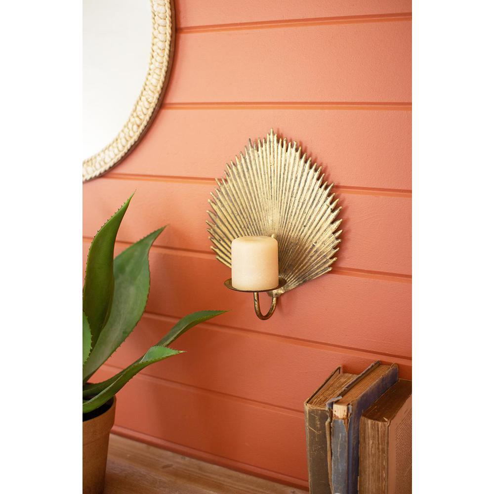 Antique Brass Palm Leaf Candle Sconce. Picture 3