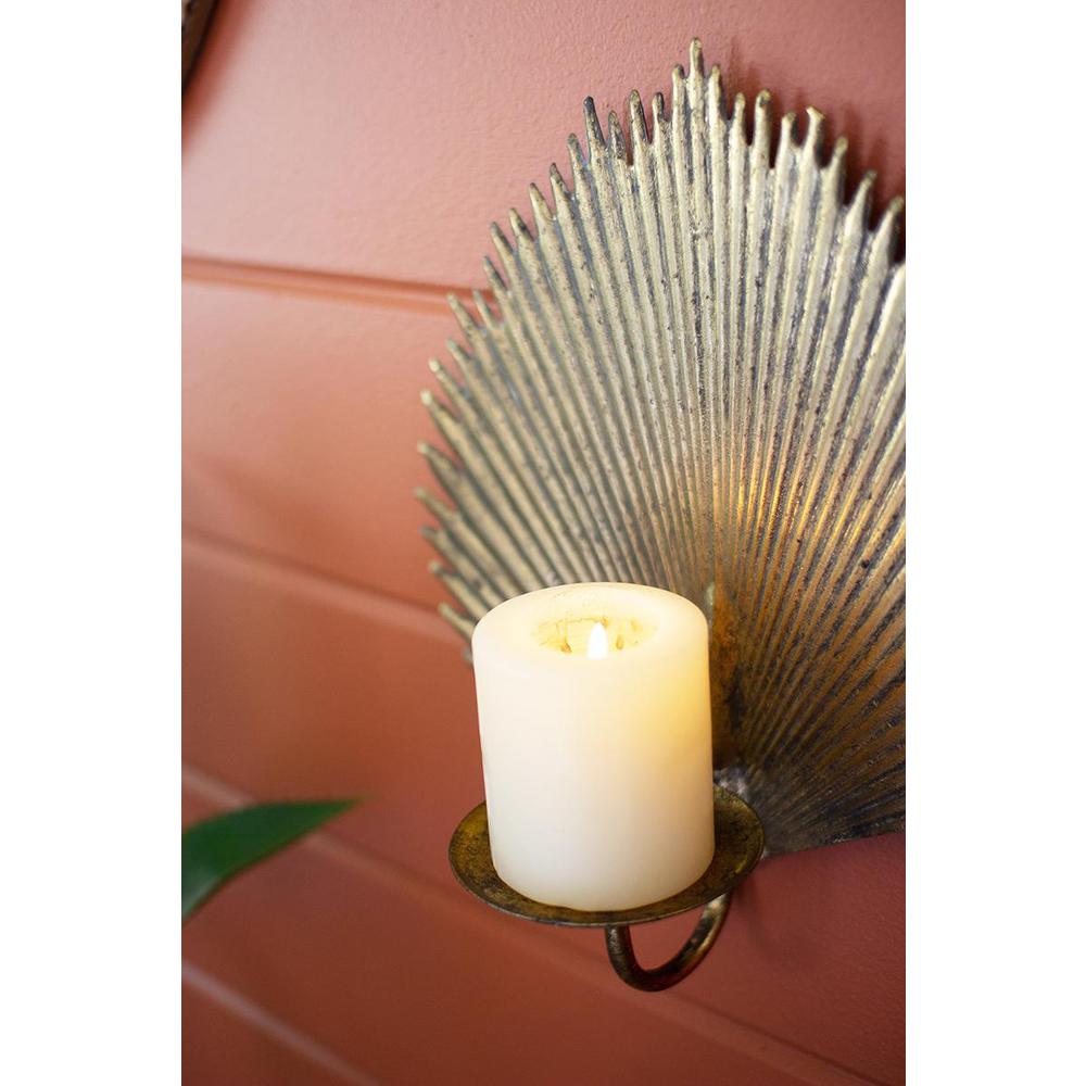Antique Brass Palm Leaf Candle Sconce. Picture 4