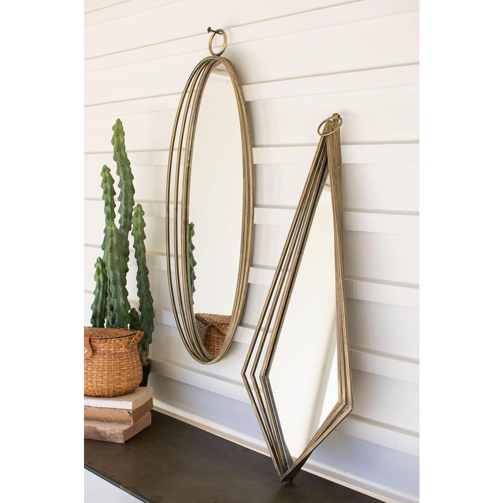 Tall Oval Antique Brass Mirror. Picture 4