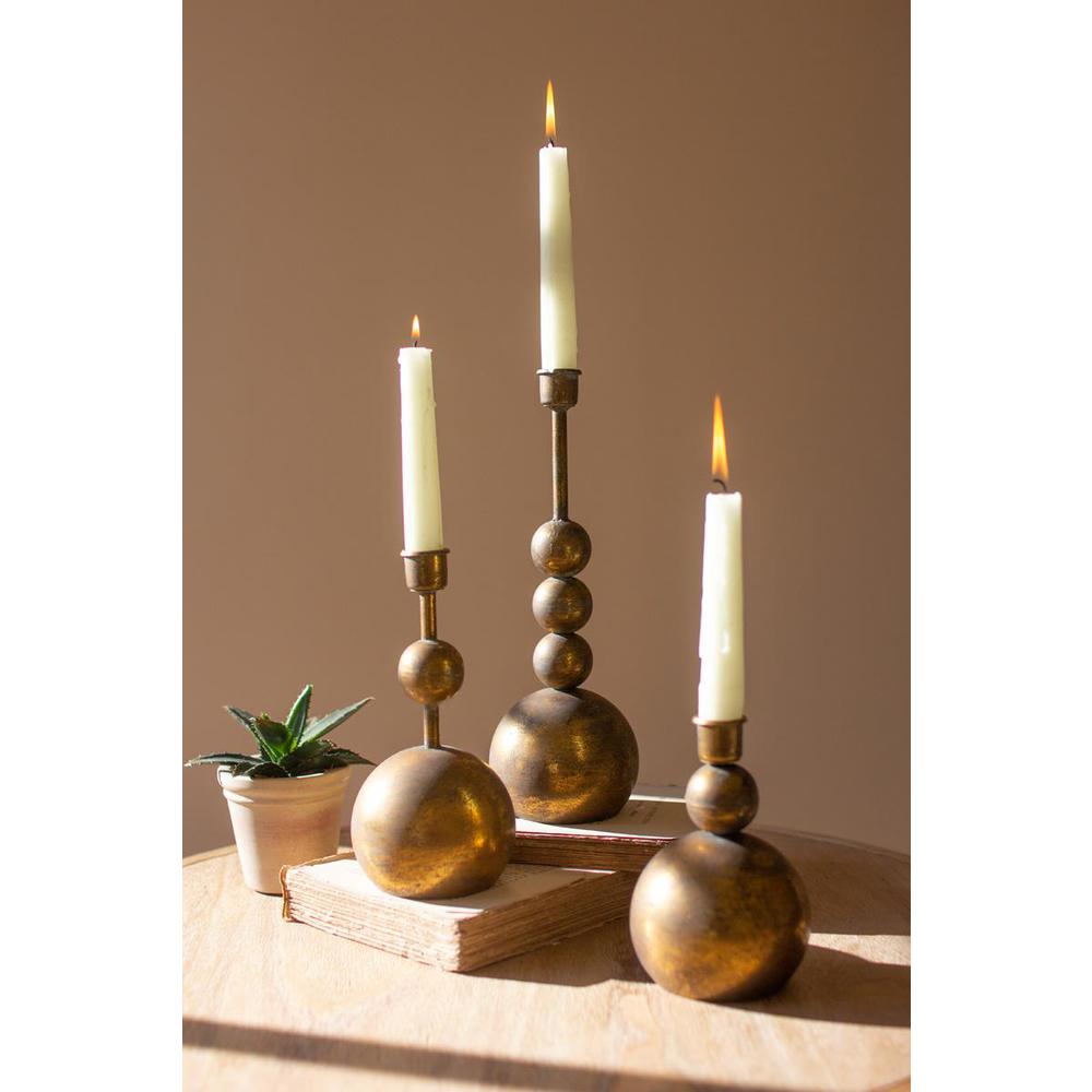 Set Of Three Antique Brass Taper Candle Holders. Picture 1