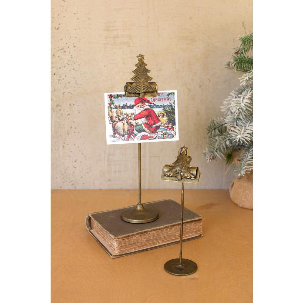 Set Of Two Christmas Tree Card Clips On Stands. Picture 1