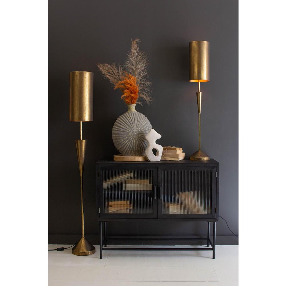Antique Gold Floor Lamp With Metal Barrel Shade. Picture 3