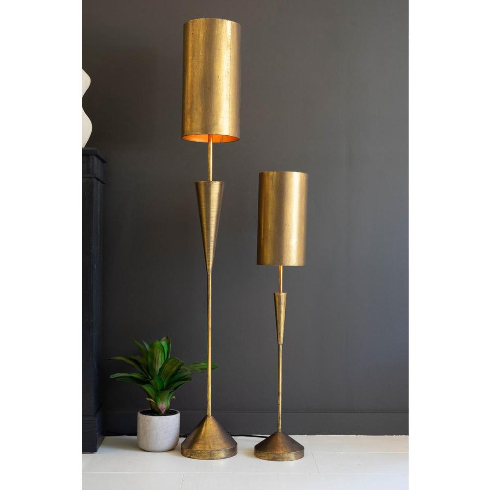 Antique Gold Floor Lamp With Metal Barrel Shade. Picture 4