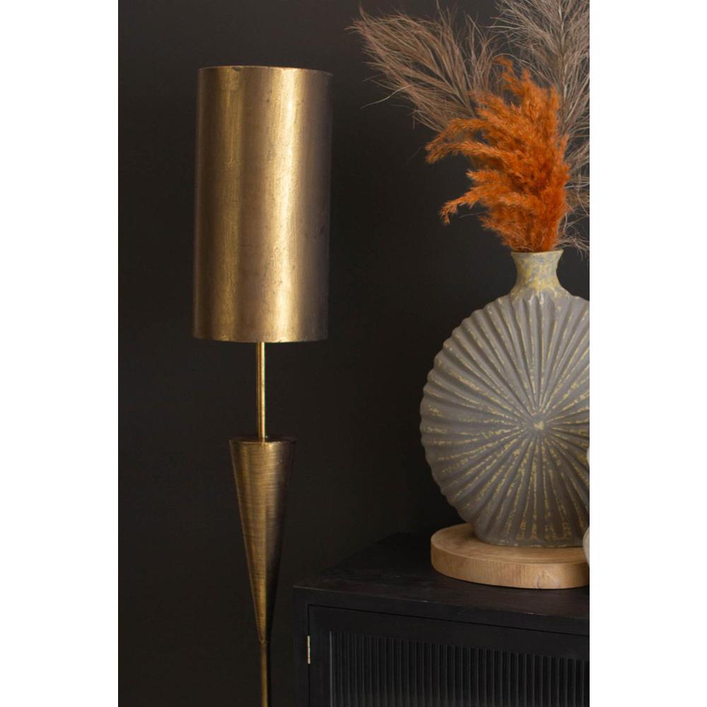 Antique Gold Floor Lamp With Metal Barrel Shade. Picture 5