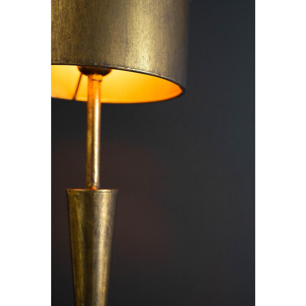 Antique Gold Floor Lamp With Metal Barrel Shade. Picture 2