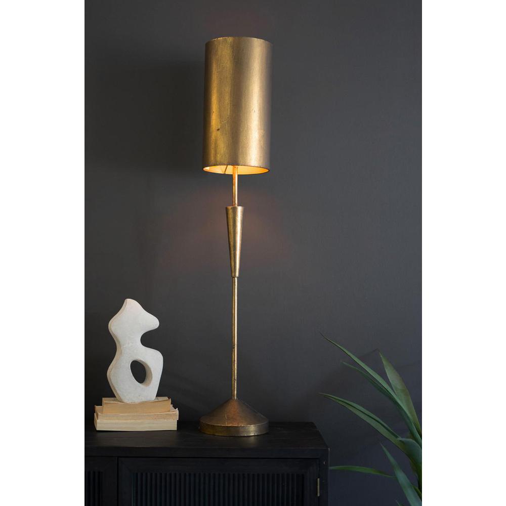 Antique Gold Table Lamp With Metal Barrel Shade. Picture 2