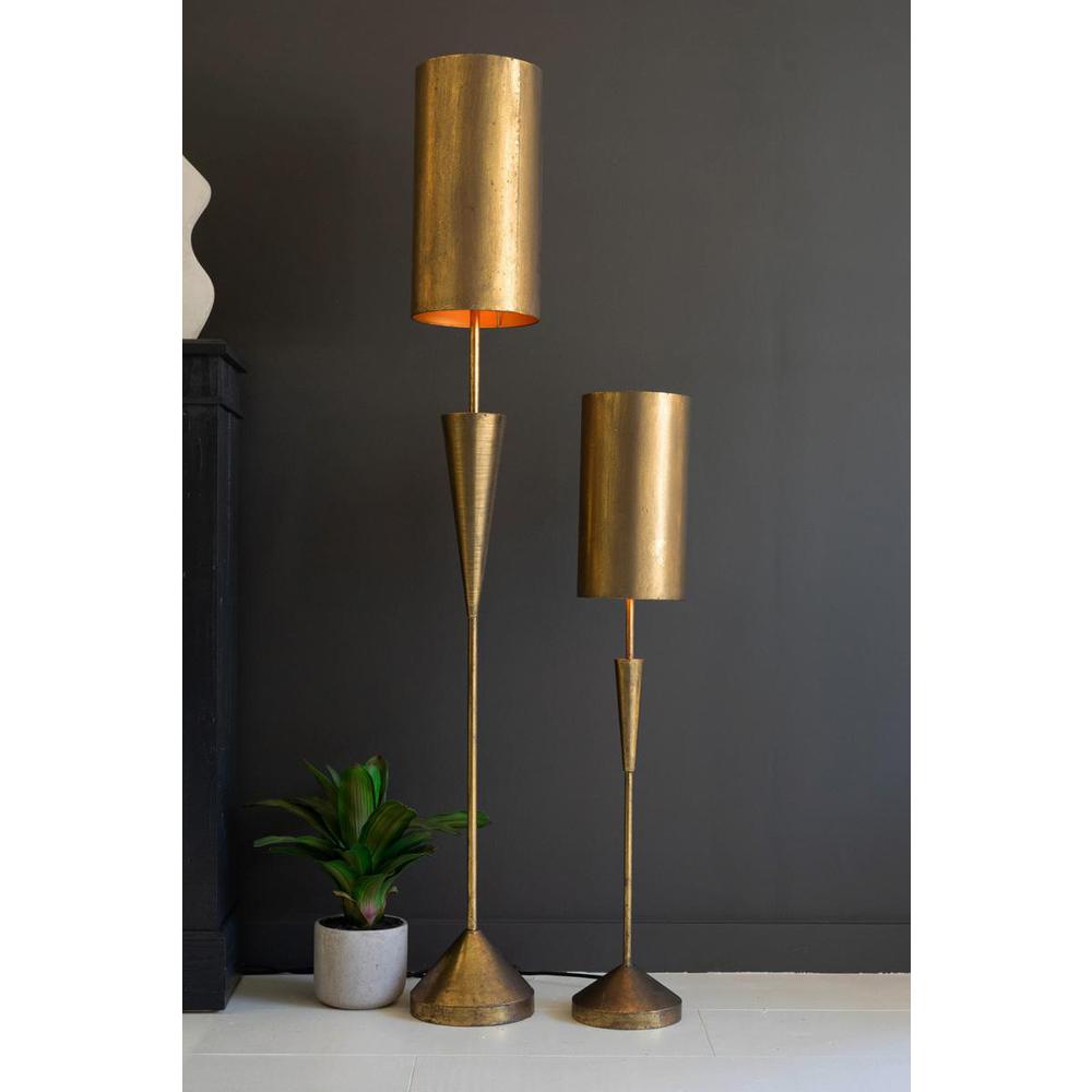 Antique Gold Table Lamp With Metal Barrel Shade. Picture 4