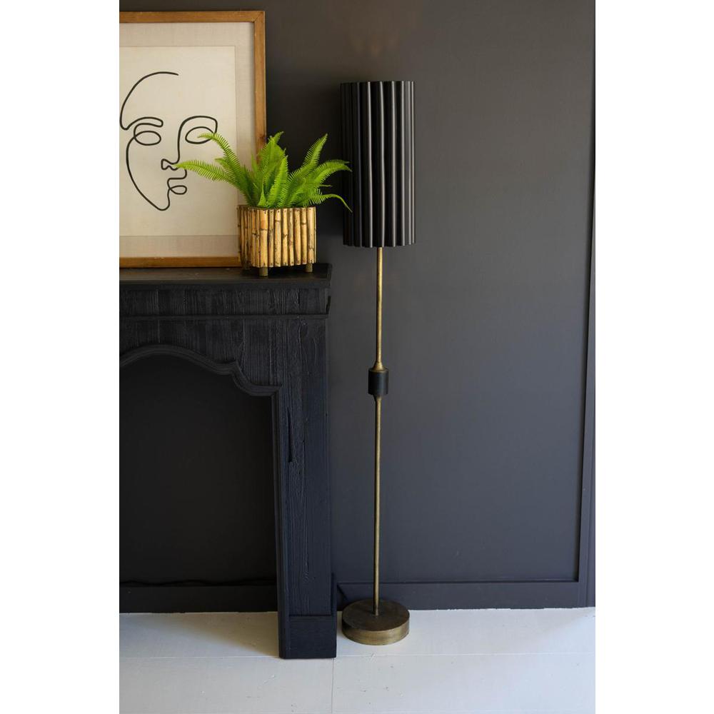 Antique Gold Floor Lamp With Fluted Black Metal Shade. Picture 3